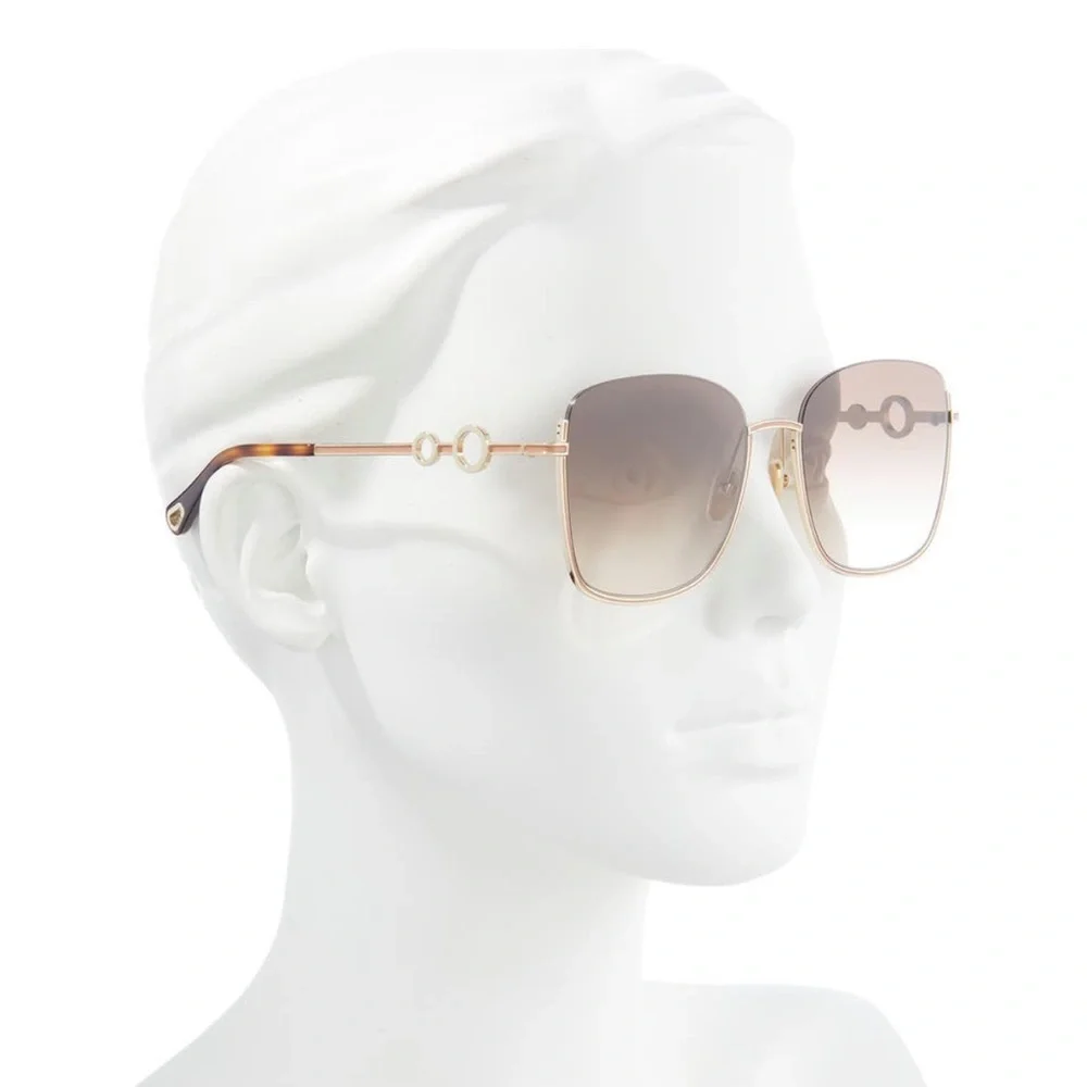 CHLOE CH0070SK Semi Rimless Square Sunglasses NEW Gold Frame Brown Lens